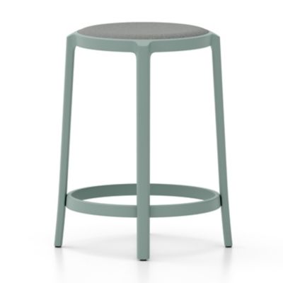 Emeco On & On Barstool with Upholstered Seat - Color: Blue - Size: Counter 