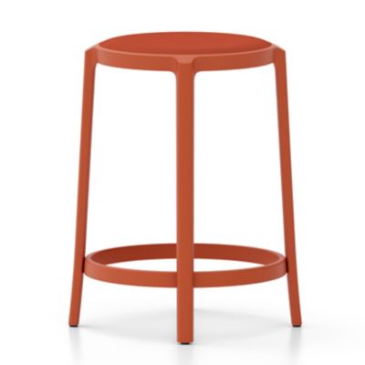 Emeco On & On Barstool with Upholstered Seat - Color: Orange - Size: Counte