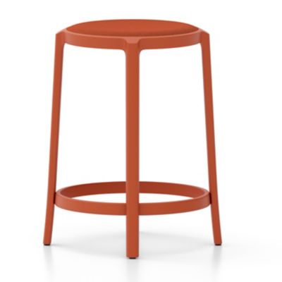 Emeco On & On Barstool with Upholstered Seat - Color: Orange - Size: Counte