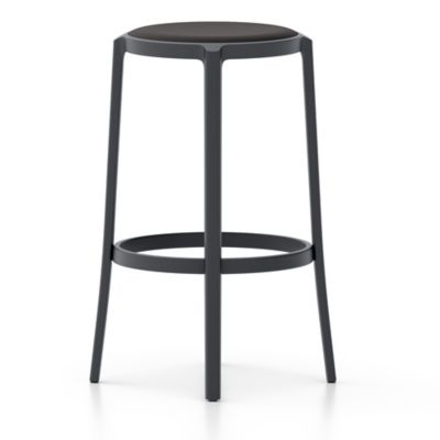 Emeco On & On Barstool with Upholstered Seat - Color: Black - ONON 30 US BL