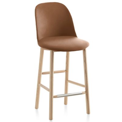 Emeco Alfi Stool, High Back With Alfi Soft Slip Cover - Color: Brown - Size