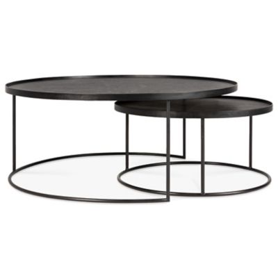 Ethnicraft Tray Round Coffee Table Set - Color: Black - Size: Large, Extra 