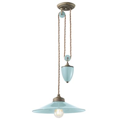 Ferroluce Retro Ceramic Weighted Pendant Light - Color: Blue - Size: 1 ligh