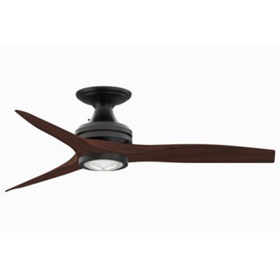 Spitfire Flushmount Indoor/Outdoor LED Ceiling Fan - Color: Black - Number of Blades: 3 - Blade Color: Whiskey Wood - Fanimation FP6721BBL-48WK-LK-F