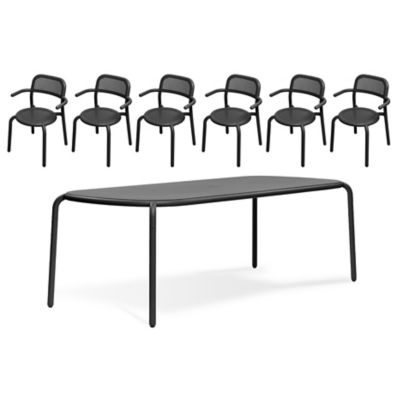 Fatboy Toni Tablo Outdoor Dining Table Set with 6 Armchairs - Color: Black 