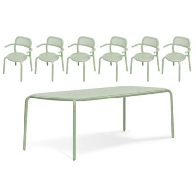 Fatboy Toni Tablo Outdoor Dining Table Set with 6 Armchairs - Color: Green 