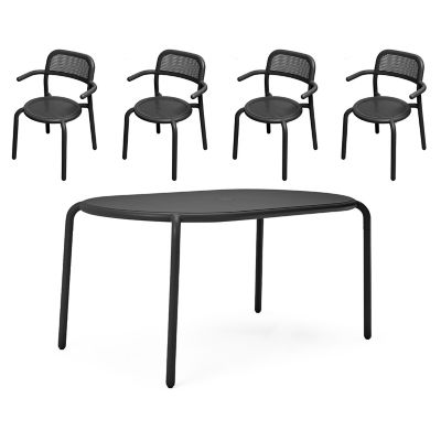 Fatboy Toni Tavolo Outdoor Dining Table Set with 4 Armchairs - Color: Black