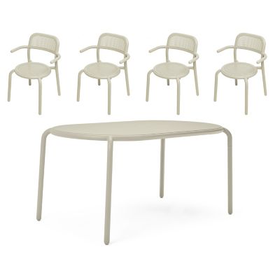 Fatboy Toni Tavolo Outdoor Dining Table Set with 4 Armchairs - Color: Cream