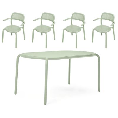 Fatboy Toni Tavolo Outdoor Dining Table Set with 4 Armchairs - Color: Green