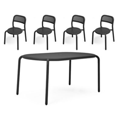 Fatboy Toni Tavolo Outdoor Dining Table Set with 4 Sidechairs - Color: Blac