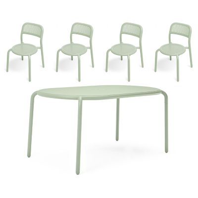 Fatboy Toni Tavolo Outdoor Dining Table Set with 4 Sidechairs - Color: Gree