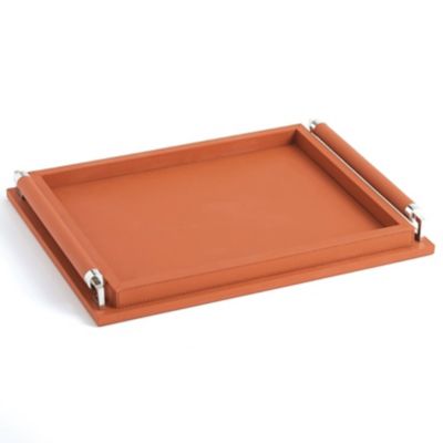 Global Views Wrapped Handle Leather Tray - Color: Orange - Size: Small - 9.