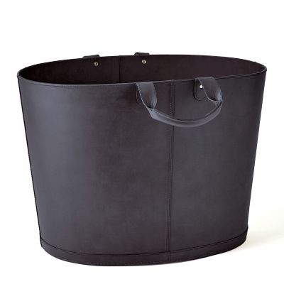 Global Views Overside Oval Leather Basket - Color: Black - 9.93791