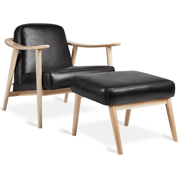 Gus Modern Baltic Leather Chair with Ottoman - Color: Black - KSCOBALT-SADBLA-AN