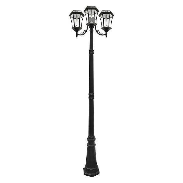 Gama Sonic Victorian Bulb Solar Triple Outdoor LED Post Light - Color: Blac