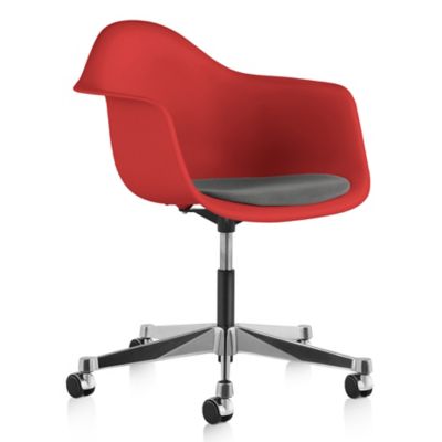 Herman Miller Eames Molded Plastic Task Armchair with Seat Pad - Color: Red - PACCP.PZE9252MD - Herman Miller Authorized Retailer