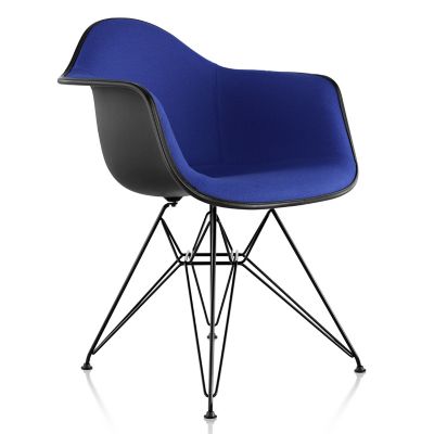 Eames Molded Plastic Armchair with Wire Base, Upholstered