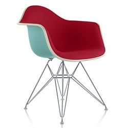 Eames Molded Plastic Armchair with Wire Base, Upholstered