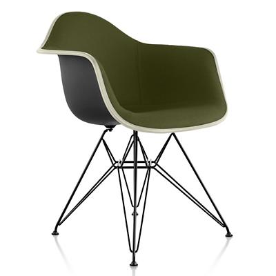 Eames Molded Plastic Armchair with Wire Base, Upholstered