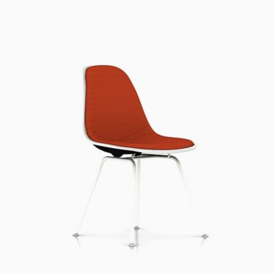 Herman Miller Eames Molded Plastic Side Chair with 4-Leg Base, Upholstered - Color: Orange - DSX.U91ZAZF14A40E9 - Herman Miller Authorized Retailer