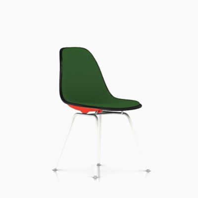 Herman Miller Eames Molded Plastic Side Chair with 4-Leg Base, Upholstered - Color: Green - DSX.U91ZEBK14A38E9 - Herman Miller Authorized Retailer