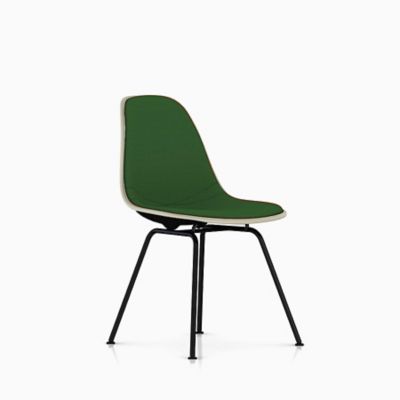 Herman Miller Eames Molded Plastic Side Chair with 4-Leg Base, Upholstered - Color: Green - DSX.UBKZA11114A38E8 - Herman Miller Authorized Retailer