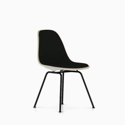 Herman Miller Eames Molded Plastic Side Chair with 4-Leg Base, Upholstered - Color: Black - DSX.UBKZF11114A20E8 - Herman Miller Authorized Retailer