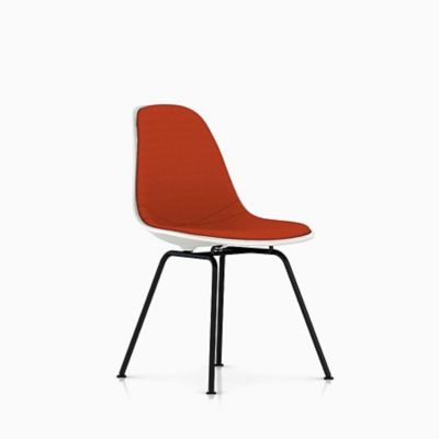 Herman Miller Eames Molded Plastic Side Chair with 4-Leg Base, Upholstered - Color: Orange - DSX.UBKZFZF14A40E8 - Herman Miller Authorized Retailer