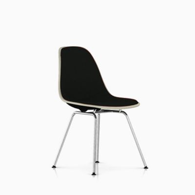Herman Miller Eames Molded Plastic Side Chair with 4-Leg Base, Upholstered - Color: Black - DSX.U47ZA11114A20E8 - Herman Miller Authorized Retailer