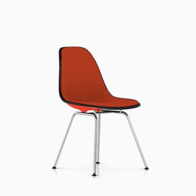 Herman Miller Eames Molded Plastic Side Chair with 4-Leg Base, Upholstered - Color: Orange - DSX.U47ZEBK14A40E9 - Herman Miller Authorized Retailer