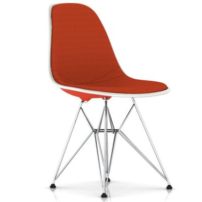 Herman Miller Eames Molded Plastic Side Chair with Wire Base, Upholstered - Color: Orange - DSR.U47ZEZF14A40E8 - Herman Miller Authorized Retailer