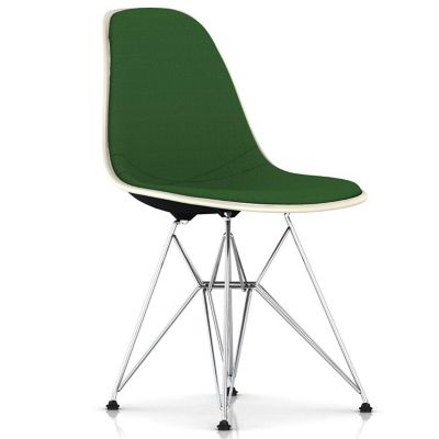 Herman Miller Eames Molded Plastic Side Chair with Wire Base, Upholstered - Color: Green - DSR.U47ZA11114A38E9 - Herman Miller Authorized Retailer