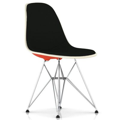 Herman Miller Eames Molded Plastic Side Chair with Wire Base, Upholstered - Color: Black - DSR.U47ZE11114A20E9 - Herman Miller Authorized Retailer