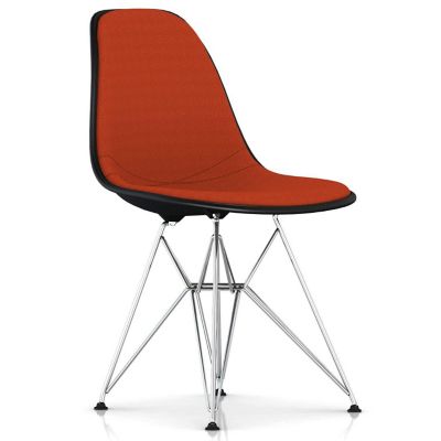 Herman Miller Eames Molded Plastic Side Chair with Wire Base, Upholstered - Color: Orange - DSR.U47ZABK14A40E8 - Herman Miller Authorized Retailer