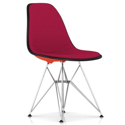 Herman Miller Eames Molded Plastic Side Chair with Wire Base, Upholstered - Color: Pink - DSR.U47ZEBK14A46E8 - Herman Miller Authorized Retailer