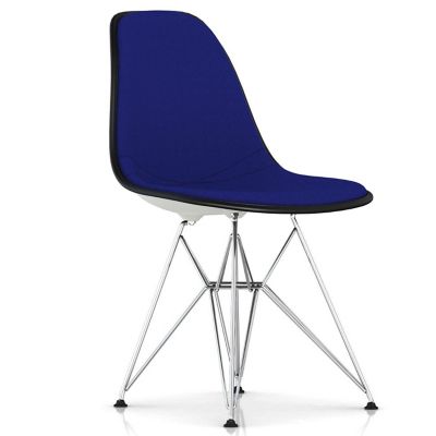 Herman Miller Eames Molded Plastic Side Chair with Wire Base, Upholstered - Color: Blue - DSR.U47ZFBK14A47E8 - Herman Miller Authorized Retailer