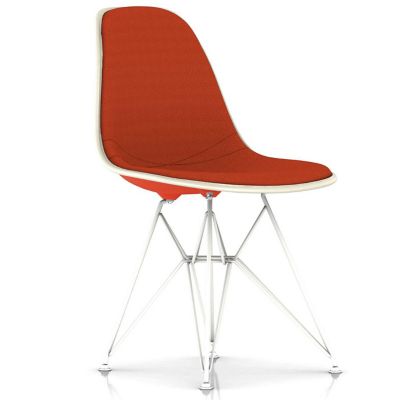 Herman Miller Eames Molded Plastic Side Chair with Wire Base, Upholstered - Color: Orange - DSR.U91ZE11114A40E8 - Herman Miller Authorized Retailer