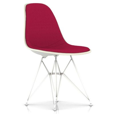 Herman Miller Eames Molded Plastic Side Chair with Wire Base, Upholstered - Color: Pink - DSR.U91ZF11114A46E9 - Herman Miller Authorized Retailer