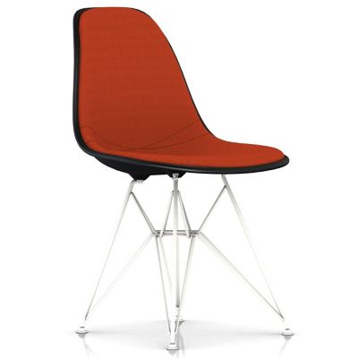 Herman Miller Eames Molded Plastic Side Chair with Wire Base, Upholstered - Color: Orange - DSR.U91ZABK14A40E9 - Herman Miller Authorized Retailer