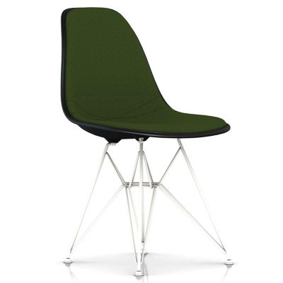 Herman Miller Eames Molded Plastic Side Chair with Wire Base, Upholstered - Color: Green - DSR.U91ZABK14A42E8 - Herman Miller Authorized Retailer