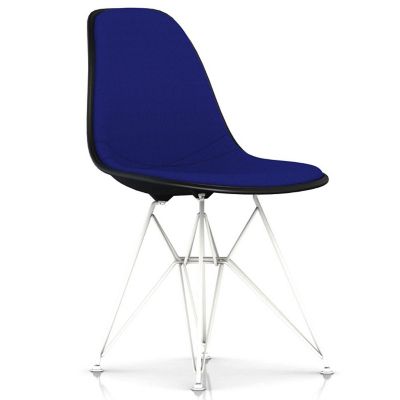 Herman Miller Eames Molded Plastic Side Chair with Wire Base, Upholstered - Color: Blue - DSR.U91ZABK14A47E9 - Herman Miller Authorized Retailer