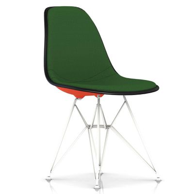 Herman Miller Eames Molded Plastic Side Chair with Wire Base, Upholstered - Color: Green - DSR.U91ZEBK14A38E8 - Herman Miller Authorized Retailer