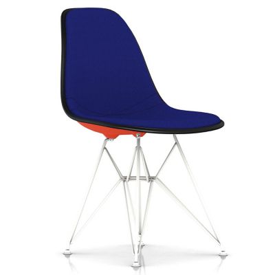 Herman Miller Eames Molded Plastic Side Chair with Wire Base, Upholstered - Color: Blue - DSR.U91ZEBK14A47E9 - Herman Miller Authorized Retailer