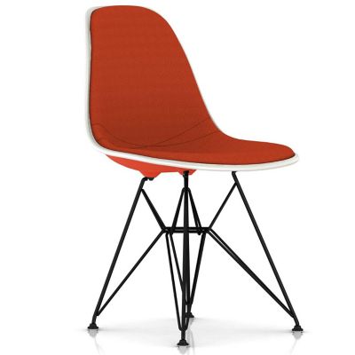 Herman Miller Eames Molded Plastic Side Chair with Wire Base, Upholstered - Color: Orange - DSR.UBKZEZF14A40E9 - Herman Miller Authorized Retailer
