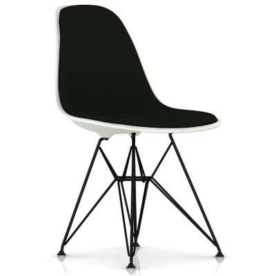 Herman Miller Eames Molded Plastic Side Chair with Wire Base, Upholstered - Color: Black - DSR.UBKZFZF14A20E8 - Herman Miller Authorized Retailer
