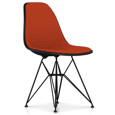 Herman Miller Eames Molded Plastic Side Chair with Wire Base, Upholstered - Color: Orange - DSR.UBKZABK14A40E8 - Herman Miller Authorized Retailer