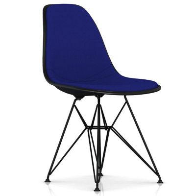 Herman Miller Eames Molded Plastic Side Chair with Wire Base, Upholstered - Color: Blue - DSR.UBKZABK14A47E9 - Herman Miller Authorized Retailer