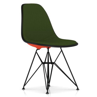 Herman Miller Eames Molded Plastic Side Chair with Wire Base, Upholstered - Color: Green - DSR.UBKZEBK14A42E9 - Herman Miller Authorized Retailer