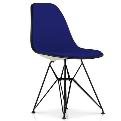 Herman Miller Eames Molded Plastic Side Chair with Wire Base, Upholstered - Color: Blue - DSR.UBKZFBK14A47E8 - Herman Miller Authorized Retailer