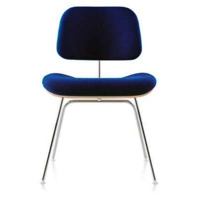Herman Miller Eames Molded Plywood Dining Chair with Metal Legs, Upholstered - Color: Blue - DCM.U47A214A47 - Herman Miller Authorized Retailer